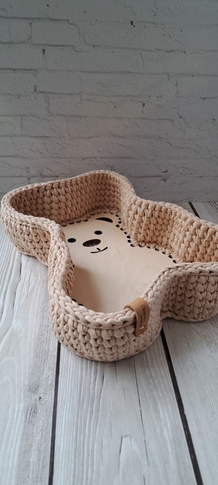 Корзинка мишутка из трикотажной пряжи