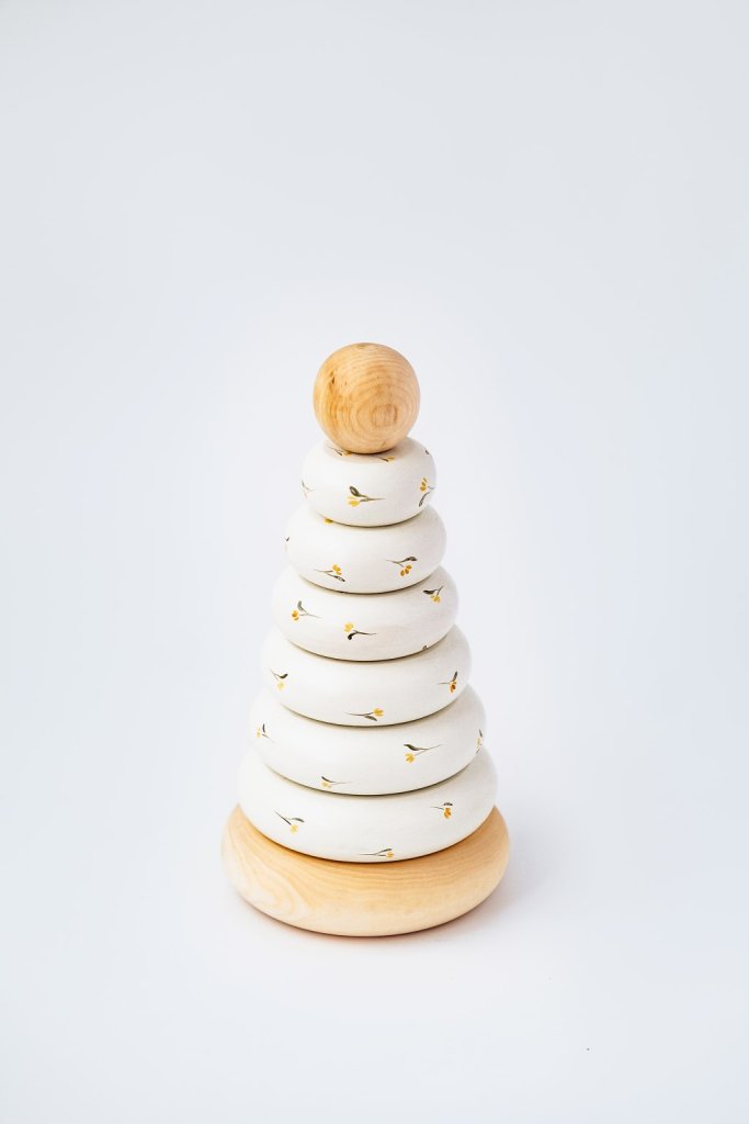 Пирамидка «С желтыми цветочками» деревянная