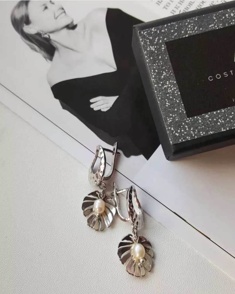 Серьги жемчуг монстера