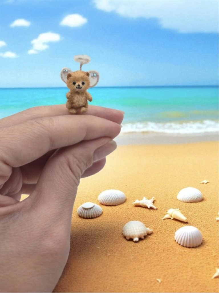 Вязаная миниатюрная игрушка микромедвежонок ангелок Пупс в грецком орешке