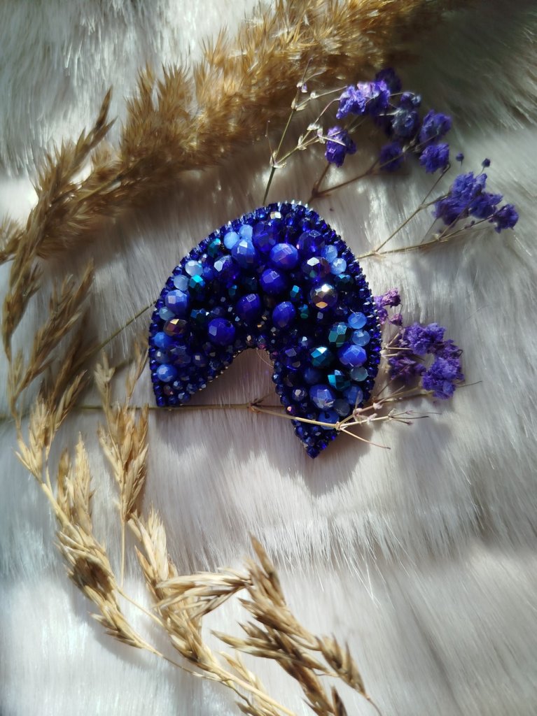 Брошь Кокошник синий