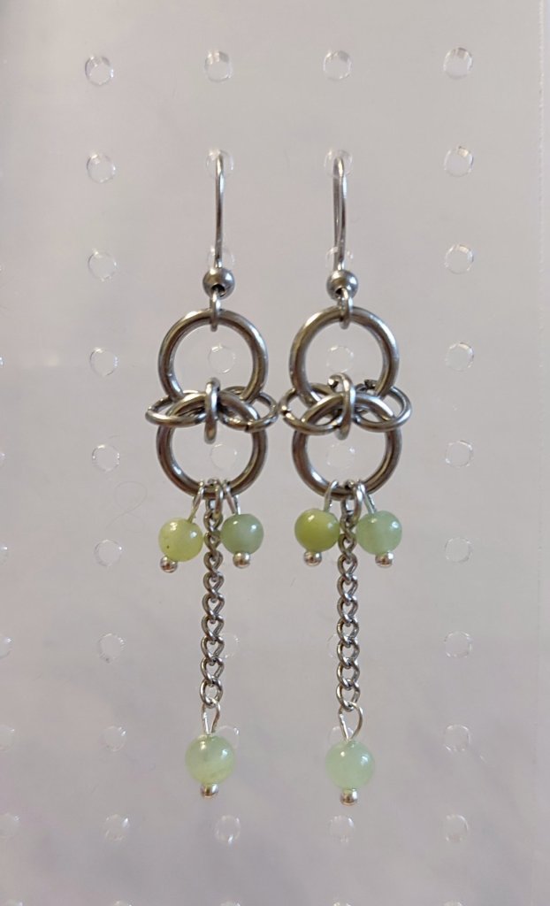 Серьги из стальных колец с натуральными камнями, 6 см