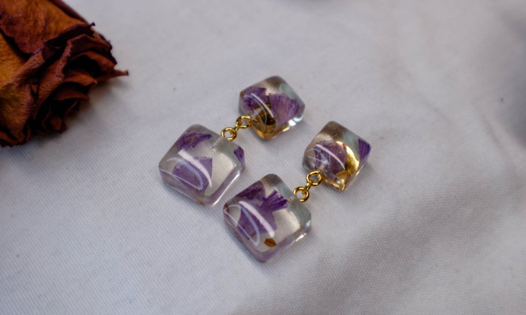 Серьги с фиолетовыми цветами