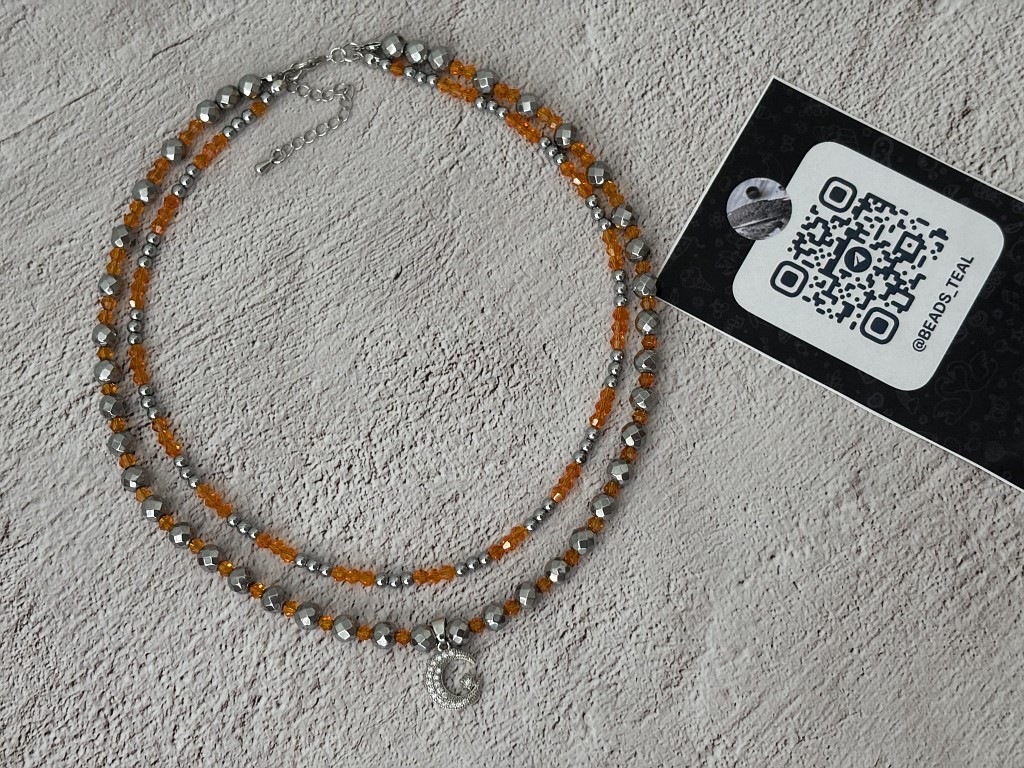 Чокер двойной из гематита и биконусов