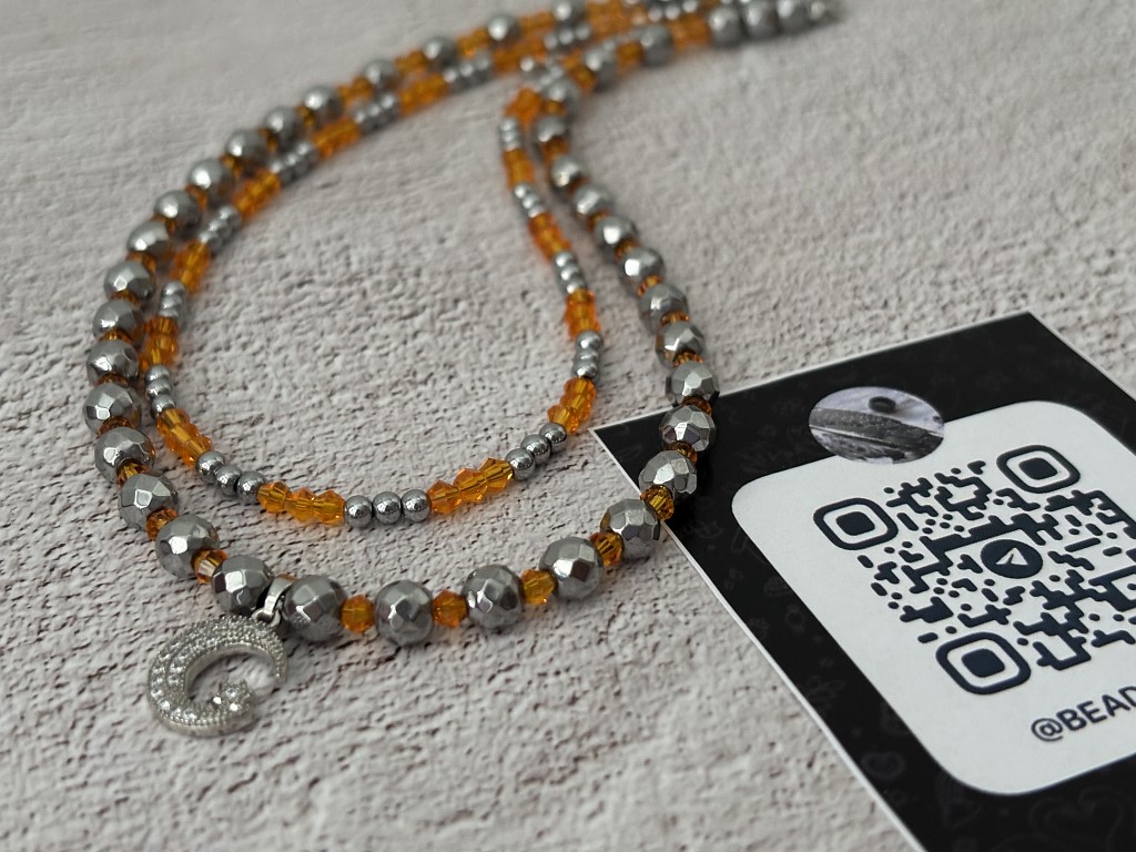 Чокер двойной из гематита и биконусов