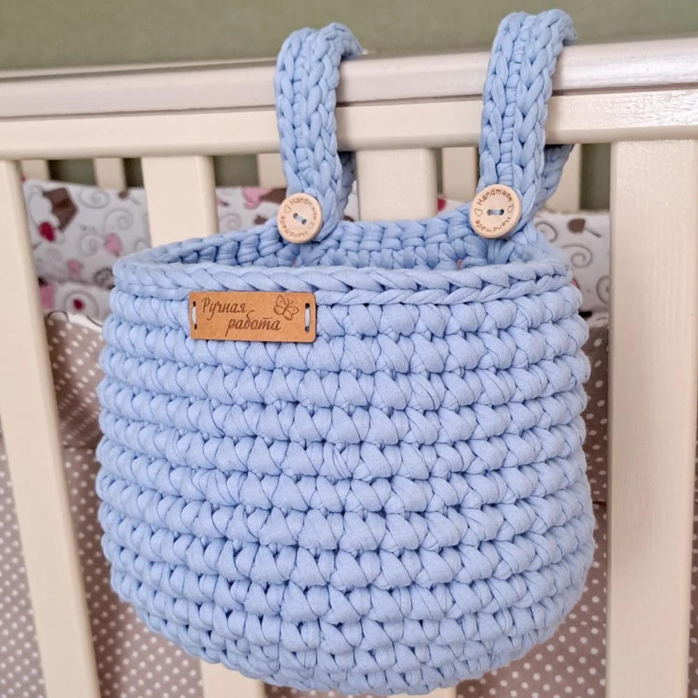 Подвесная корзинка ручной работы из трикотажной пряжи