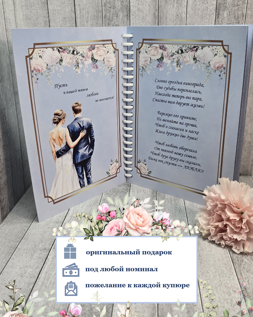 Открытка-сберкнижка на свадьбу для денег