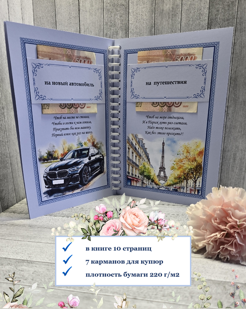 Открытка-сберкнижка на свадьбу для денег