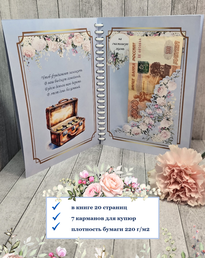 Открытка-сберкнижка на свадьбу для денег