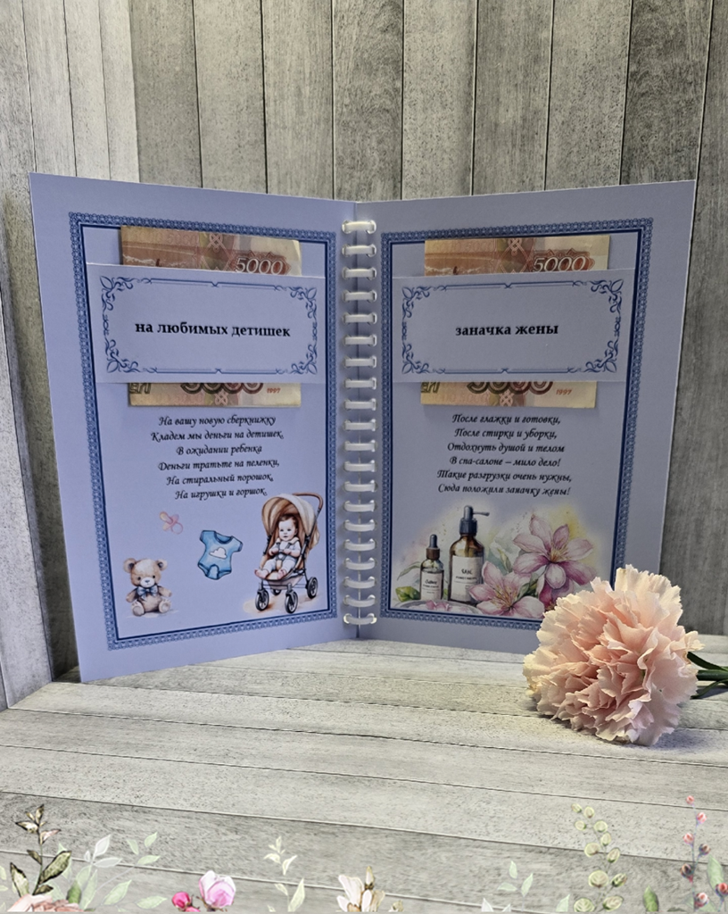 Открытка-сберкнижка на свадьбу для денег