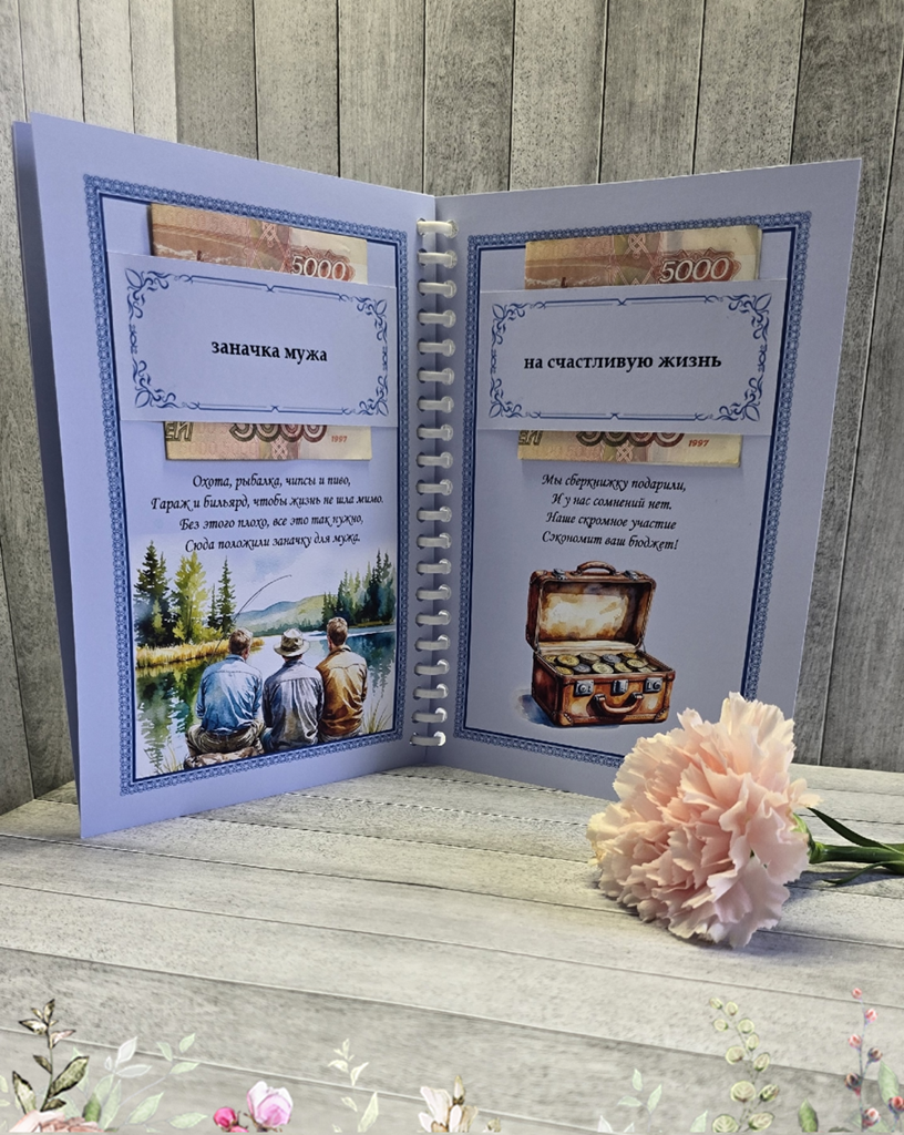 Открытка-сберкнижка на свадьбу для денег