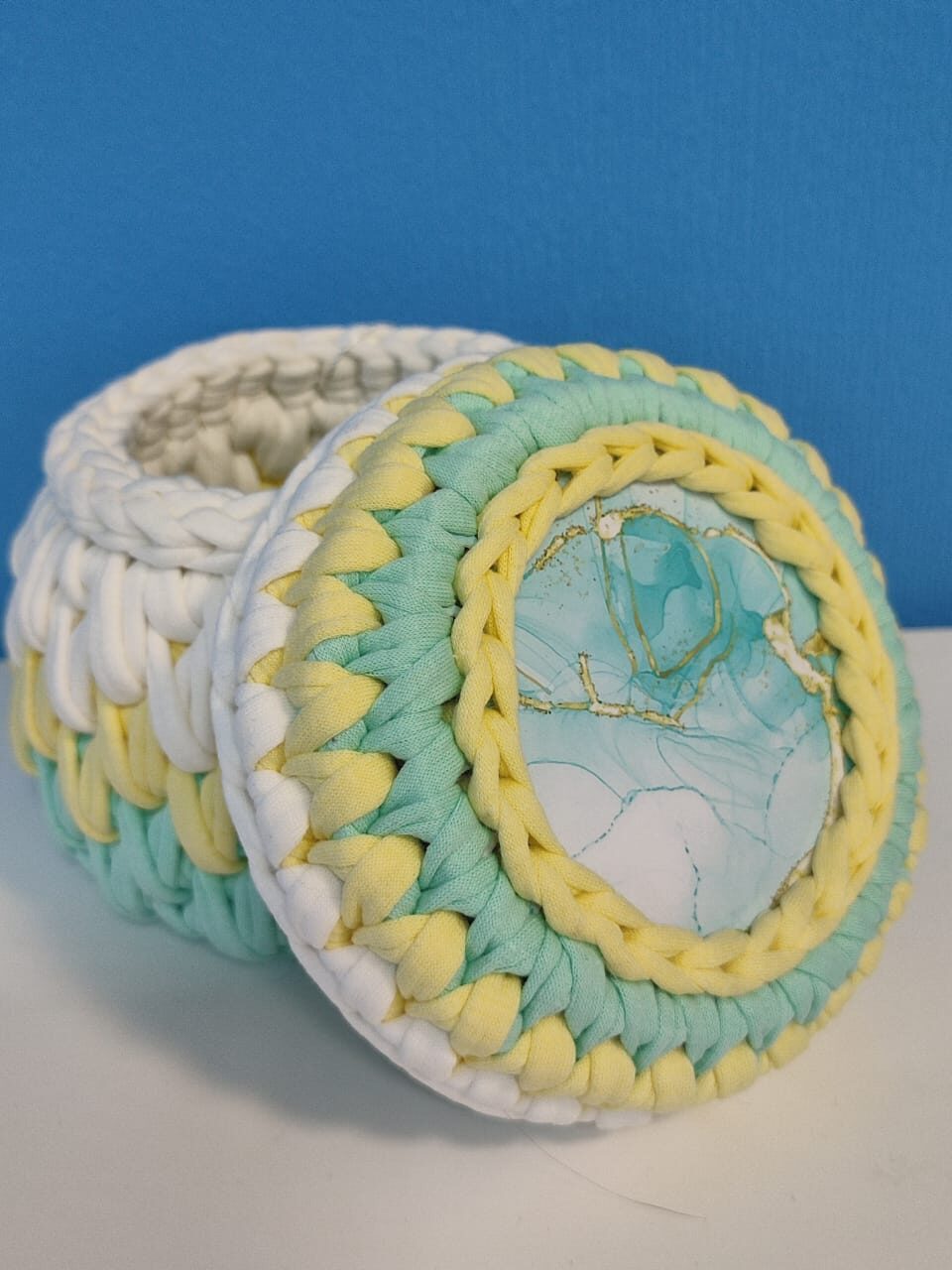 Шкатулка из трикотажной пряжи «Аквамарин»