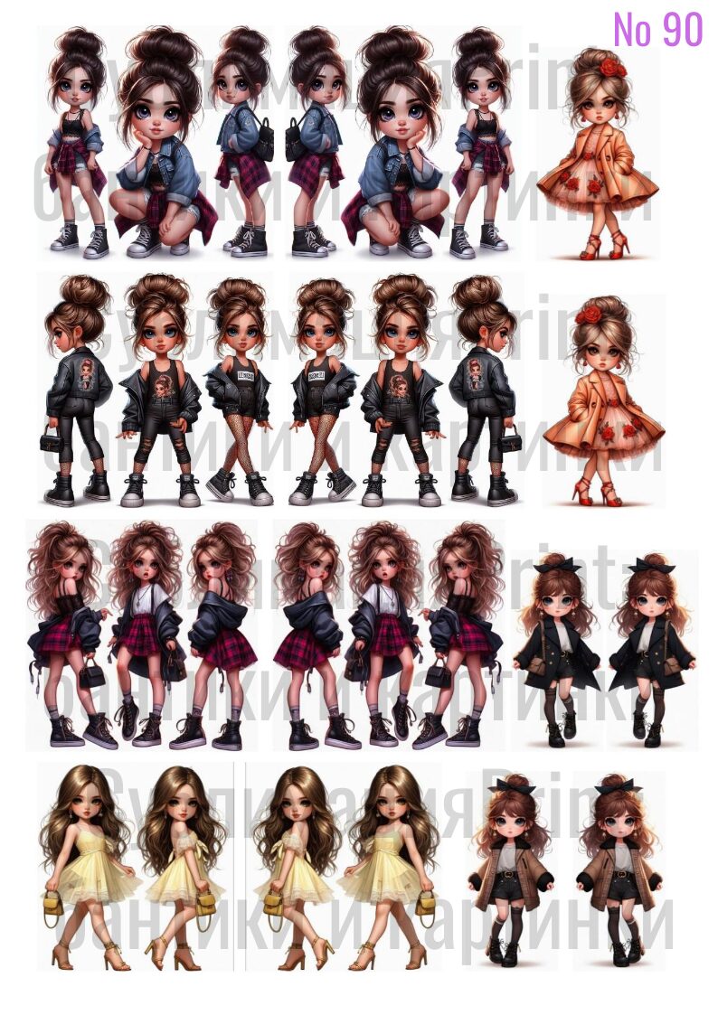 Картинки для сублимации, для бантиков-стримеров, 3 листа А4, для ленты 4 см.