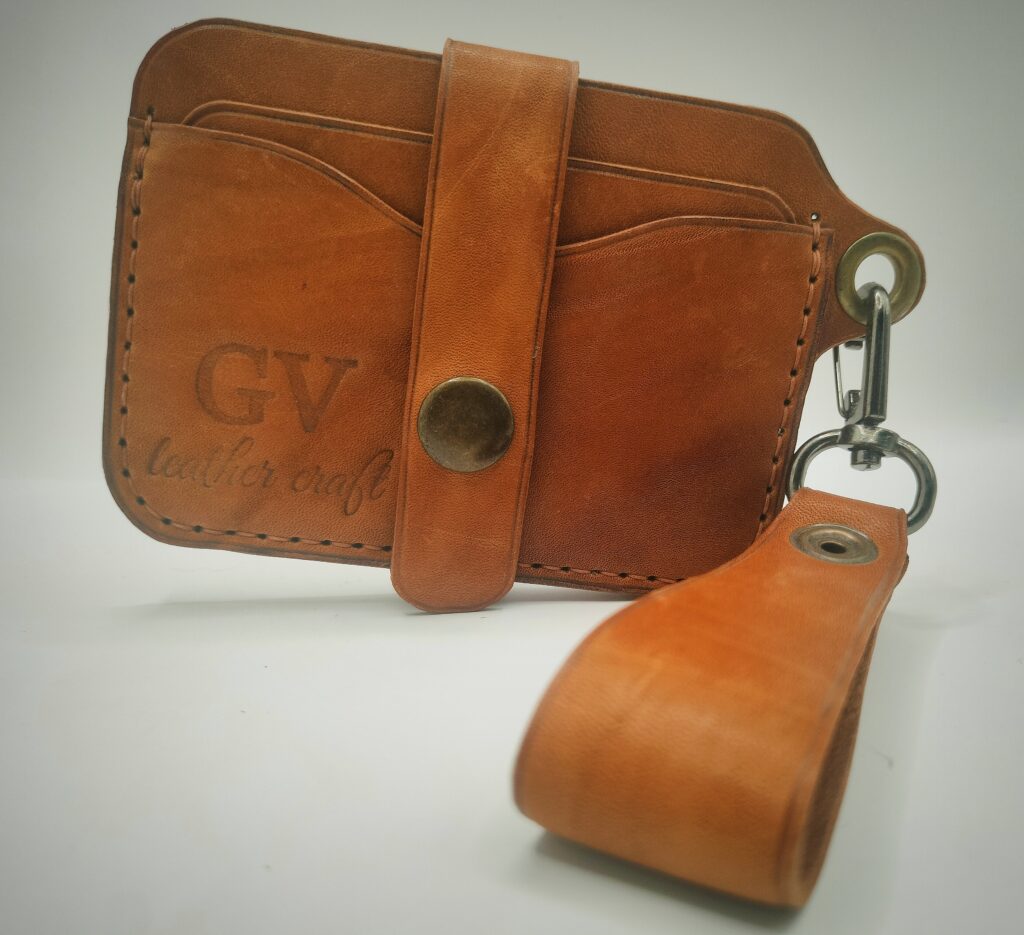 Кожанный картхолдер цвета коньяк