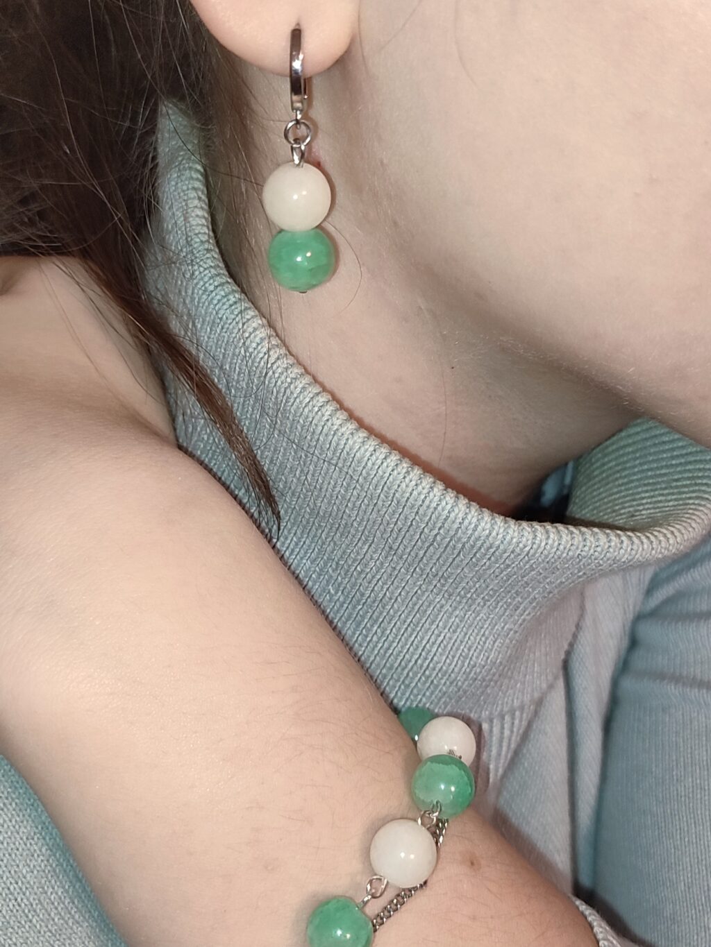 Комплект «Морская волна» с агатом и иск.нефритом