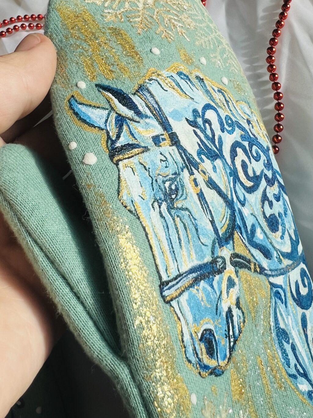 Варежки с ручной росписью «Гжель»