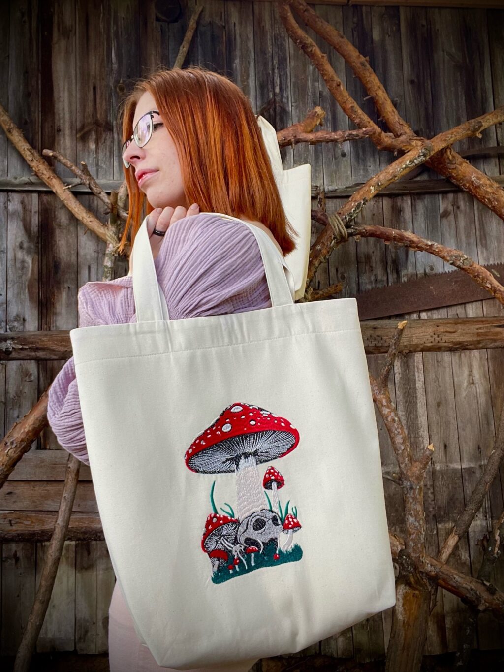 Шоппер с вышивкой «Мухоморчик». Молочная ткань